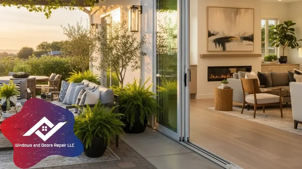 A restored sliding glass patio door in a Dallas home, perfect for enjoying the Texas weather.